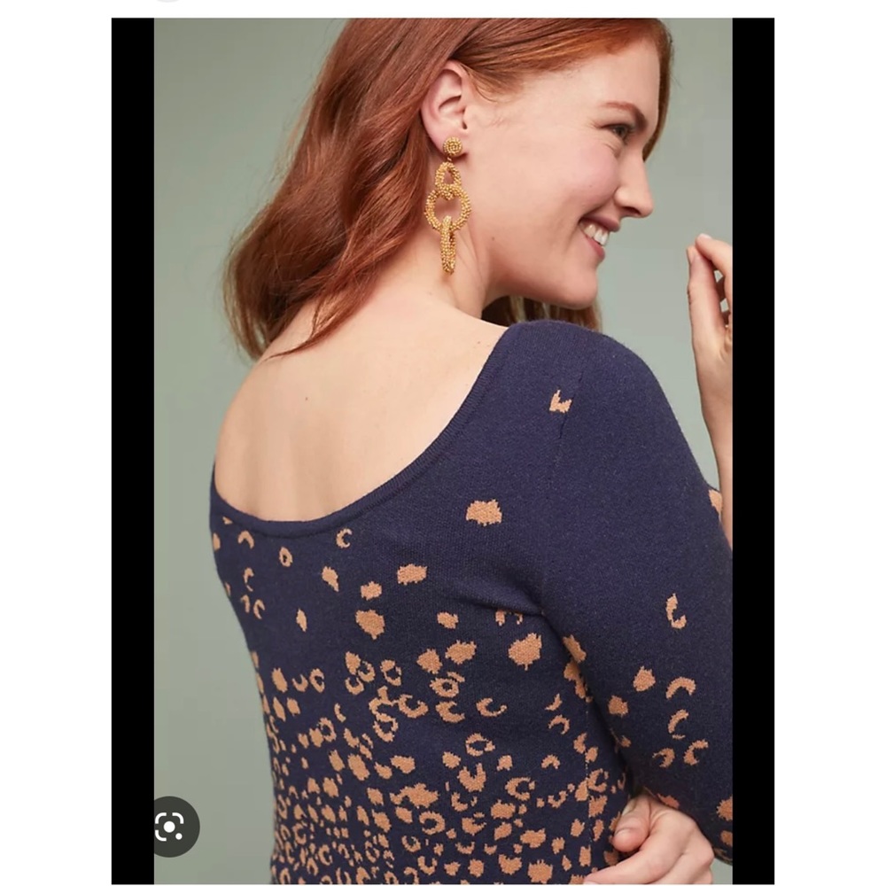 New Sexy Low Back Sweater Dress Blue Brown Cheetah Leopard Print M - Picture 4 of 12